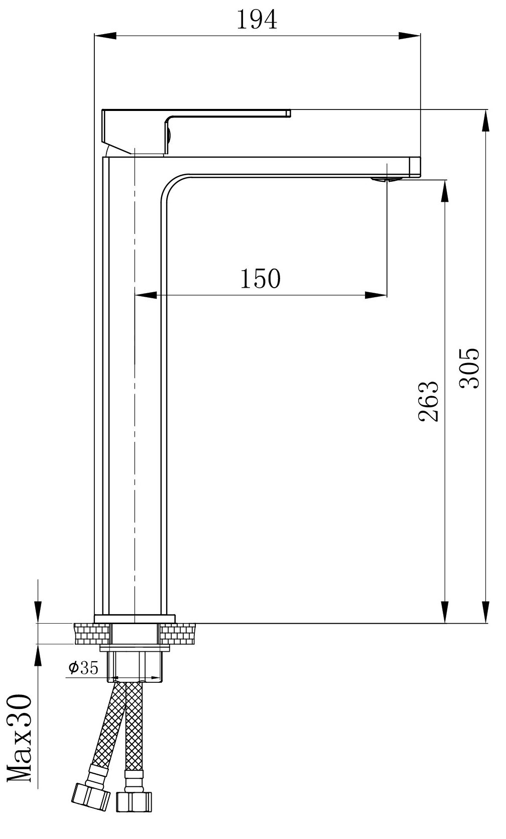 Q-Tap Gemini високий QTGEM269CRM45677 Chrome Габаритні розміри