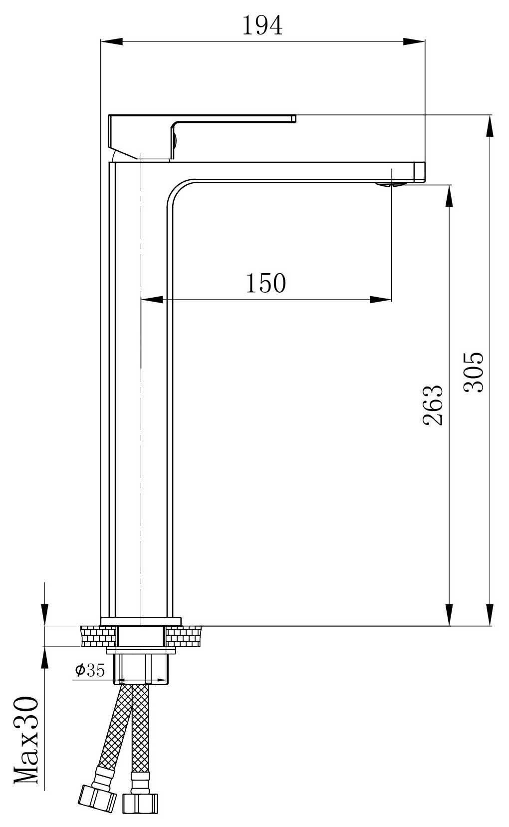 Q-Tap Gemini високий QTGEM269BLM45678 Black Matt Габаритні розміри