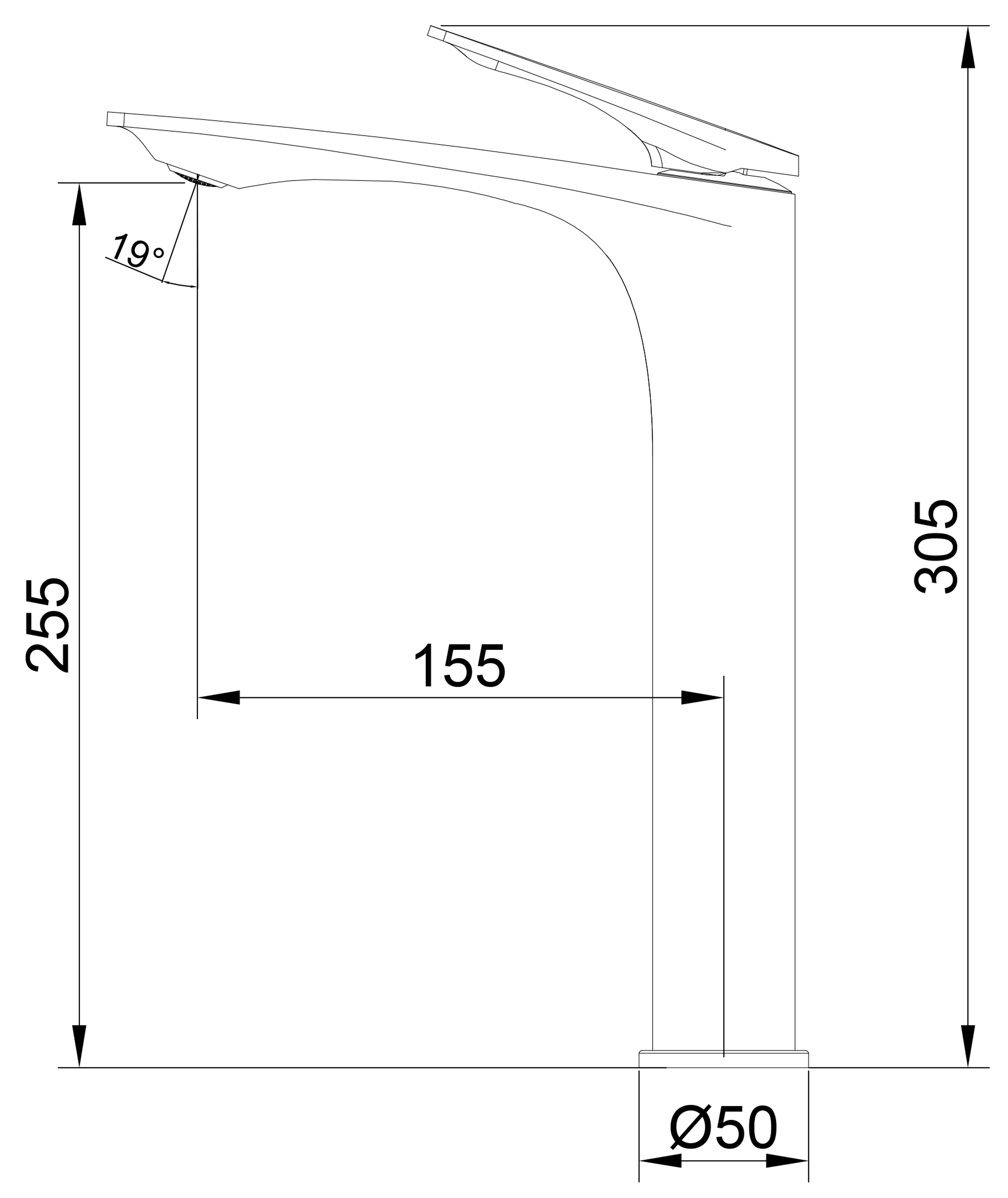 Q-Tap Vlasta New высокий QTVLA269GMB45653 Gunmetal Black PVD Габаритные размеры
