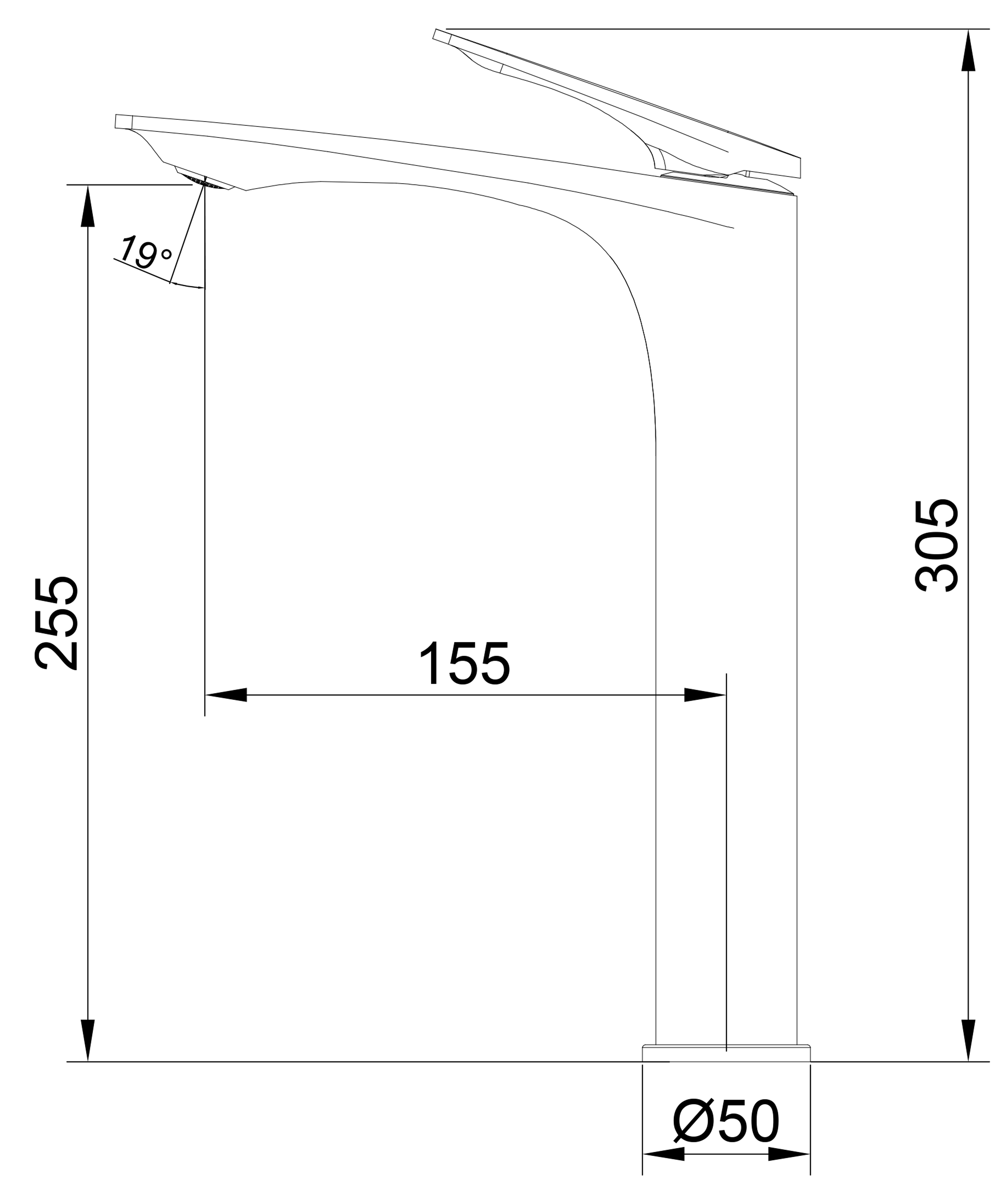 Q-Tap Vlasta New высокий QTVLA269CRM45652 Chrome Габаритные размеры