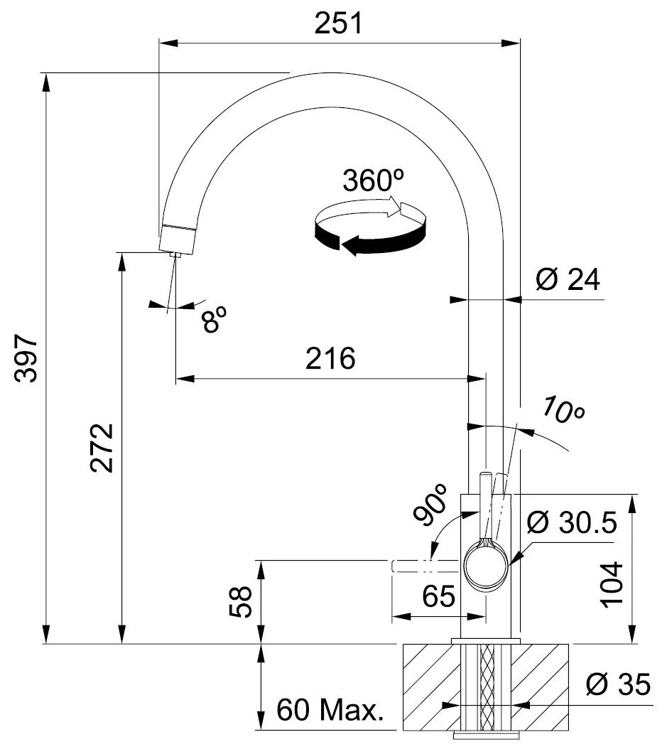 Franke Lina J Clear Water (120.0730.807) Габаритные размеры