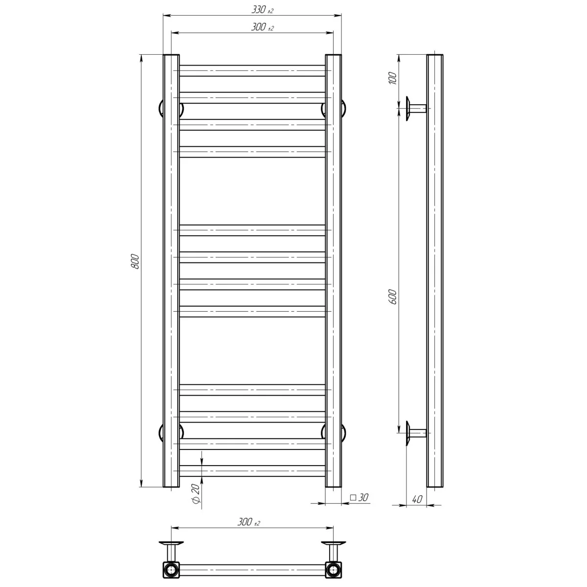 Deffi Lima П12 300х800 Хром JD04 Левое подключение (A.LI.80.30.12.E.C.L.2) Габаритные размеры