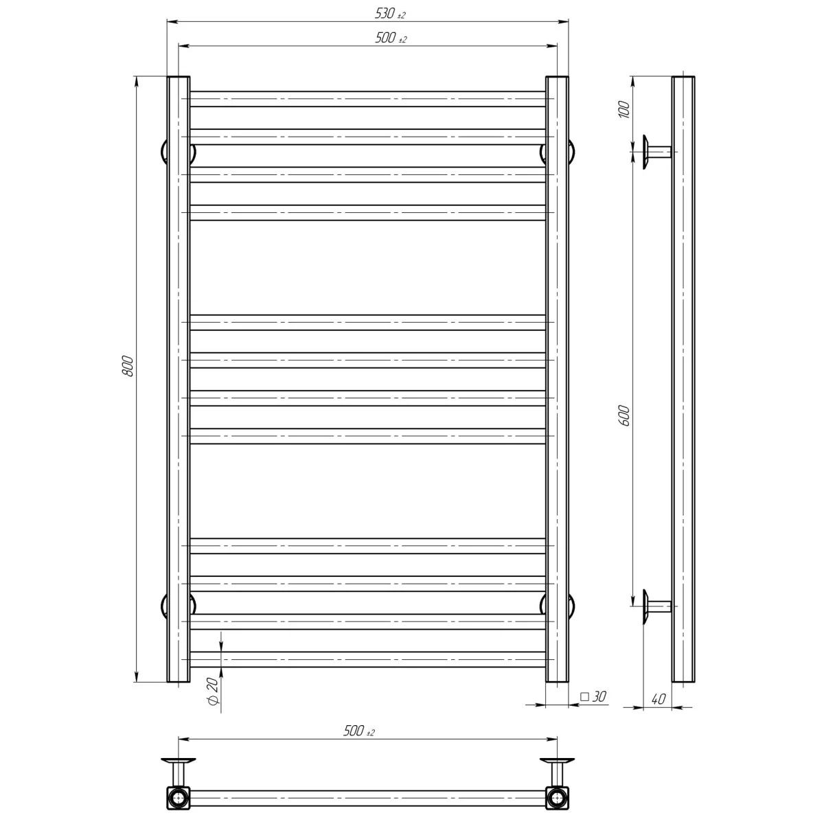Deffi Lima П12 500х800 Хром JD04 Левое подключение (A.LI.80.50.12.E.C.L.2) Габаритные размеры