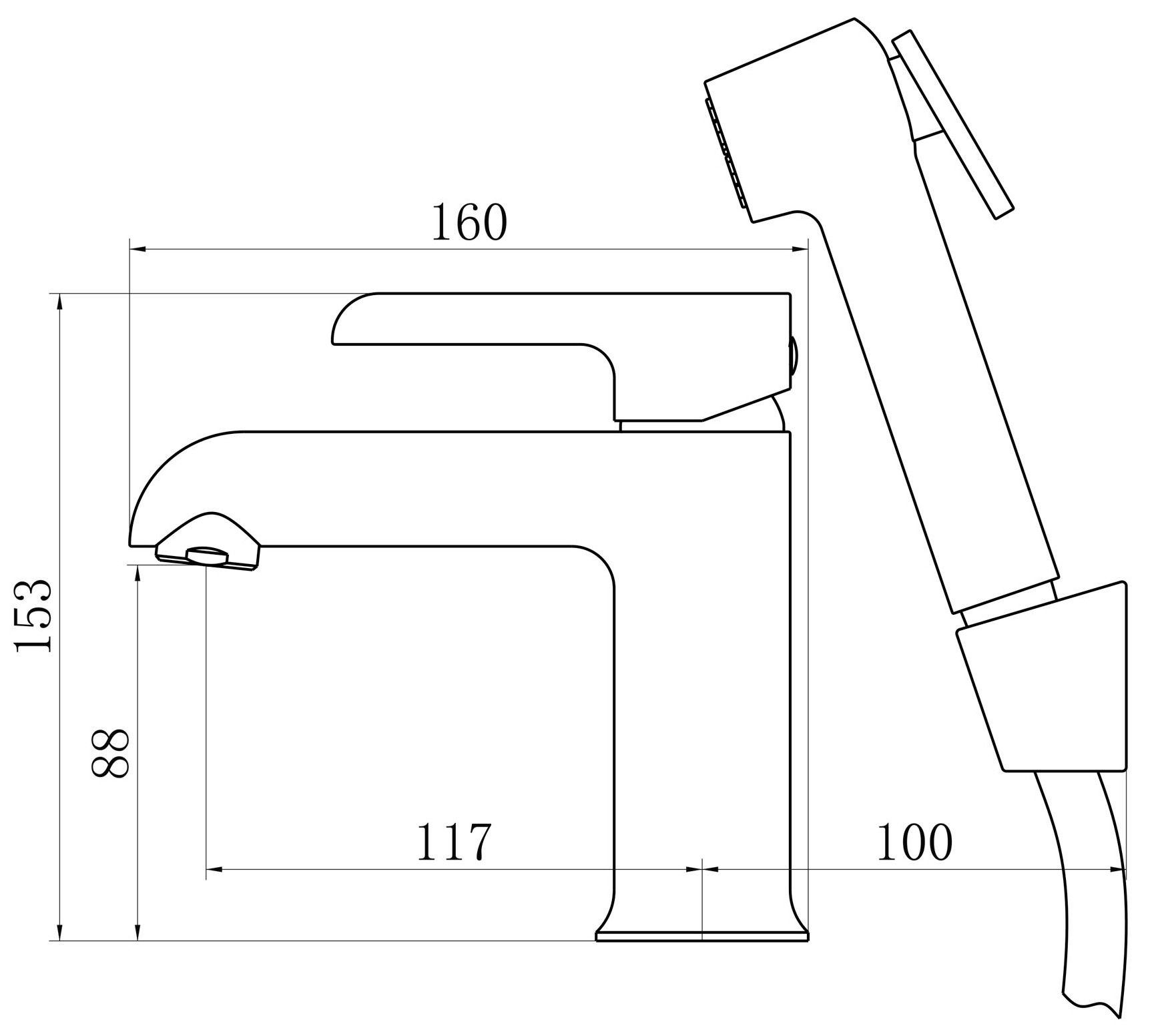 Q-Tap Grand (c гигиеническим душем) QTGRA272CRW45671 Chrome/White Габаритные размеры