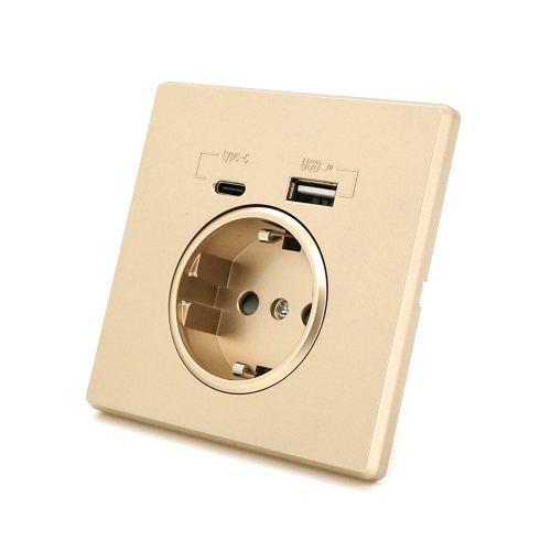 Розетка врезная с заземлением Voltronic Input: AC:110-250V / 16A, Type-C / USB-выходы, Gold