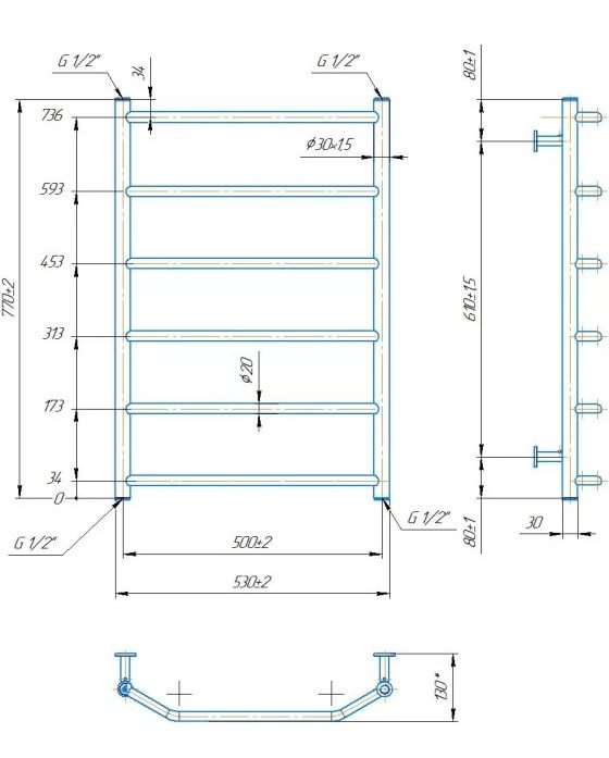 Mario INOX Трапеція 770x530/500 (1.8.044619.P) Габаритні розміри