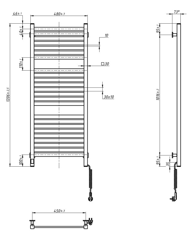Navin Авангард X 480x1200 Sensor с WI-FI, левостороняя (12-172155-4812) Габаритные размеры