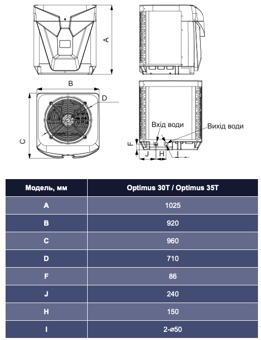 Aquajoy Optimus 30T (AV-HPMX30) Габаритные размеры
