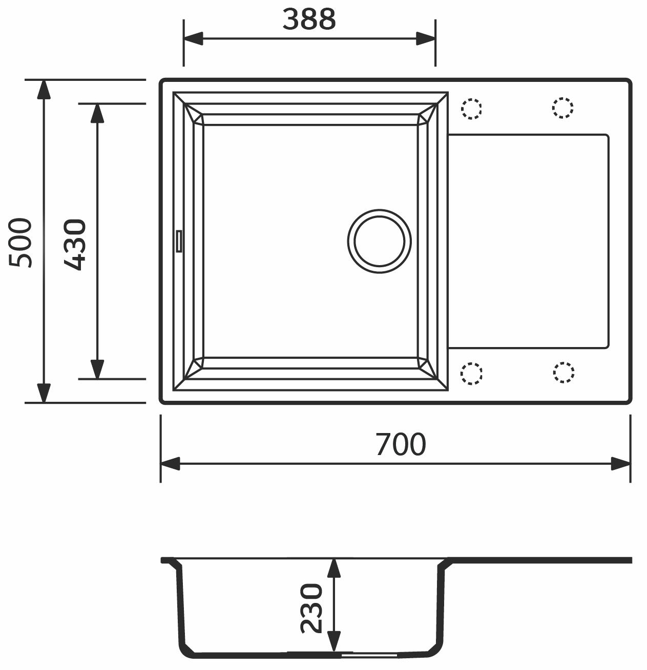 Adamant Horizon Medium 700x500x230мм чорна (4824296104503) Габаритні розміри
