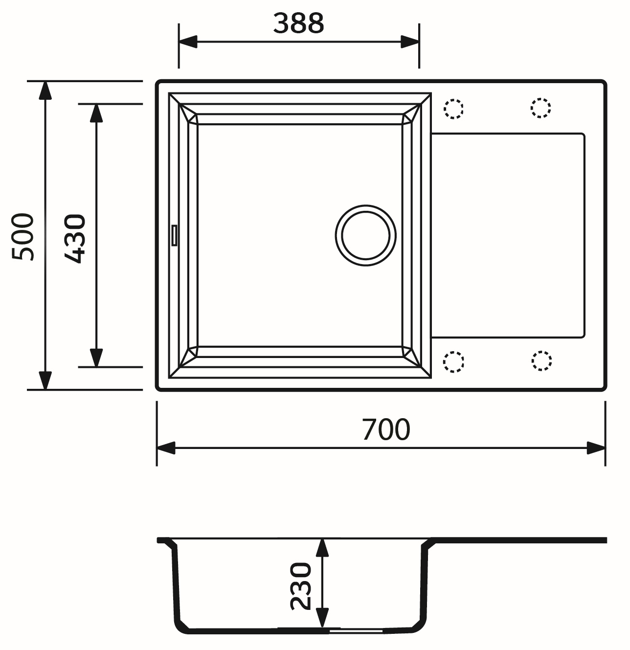 Adamant Horizon Medium 700x500x230мм cахара (4824296104502) Габаритные размеры
