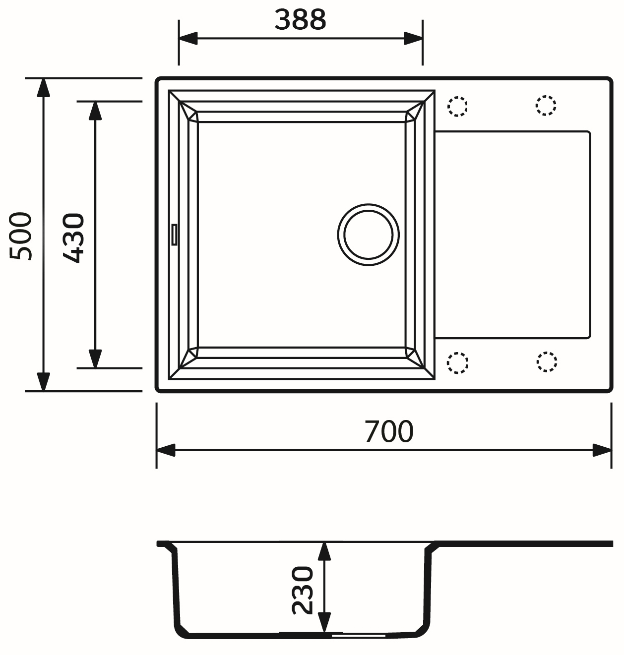 Adamant Horizon Medium 700x500x230мм графит (4824296104513) Габаритные размеры