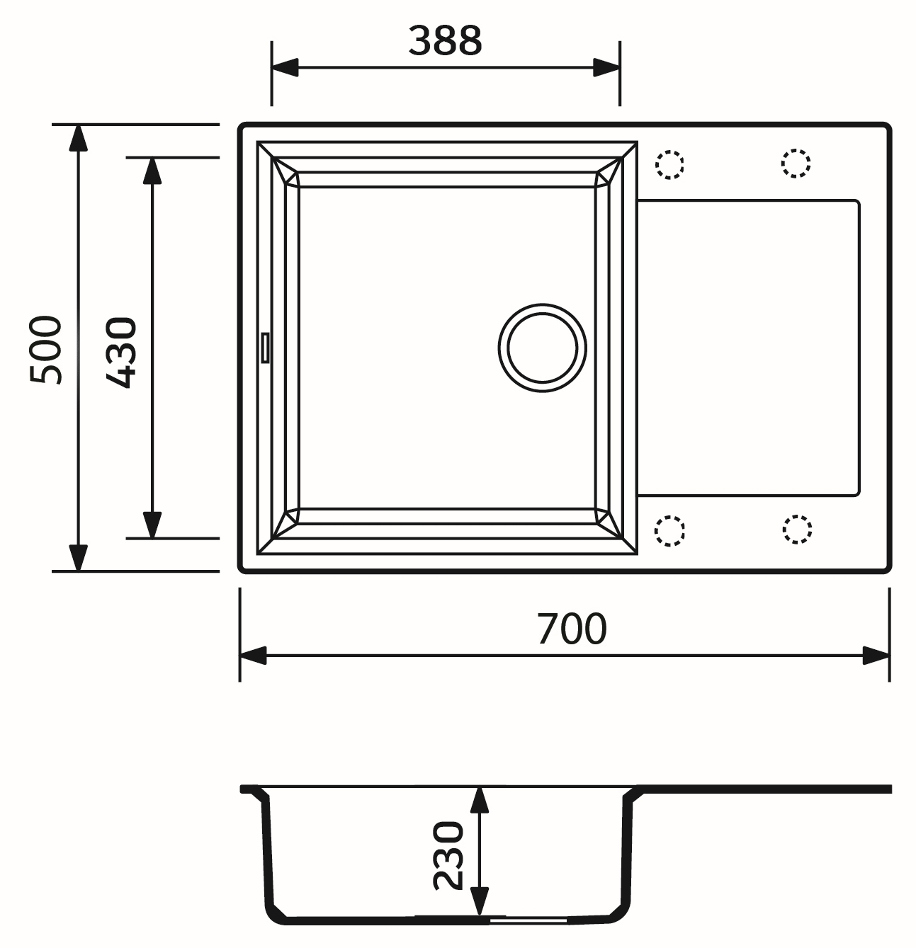 Adamant Horizon Medium 700x500x230мм old stone (4824296104510) Габаритные размеры