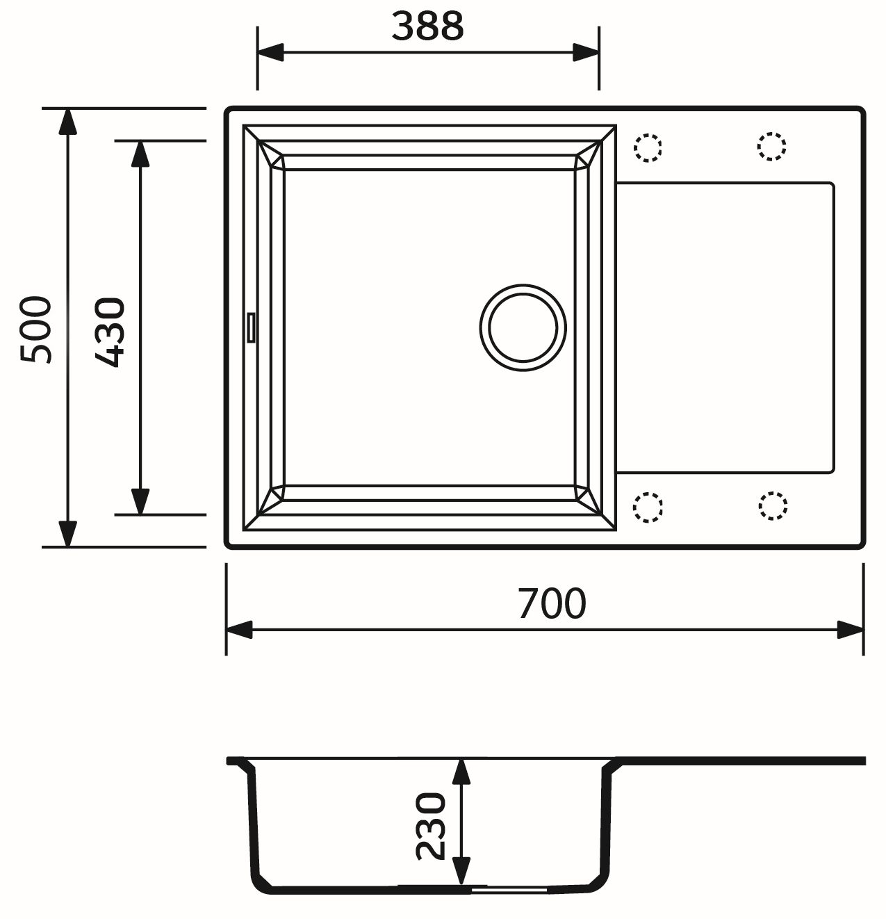 Adamant Horizon Medium 700x500x230мм avena (4824296104506) Габаритные размеры
