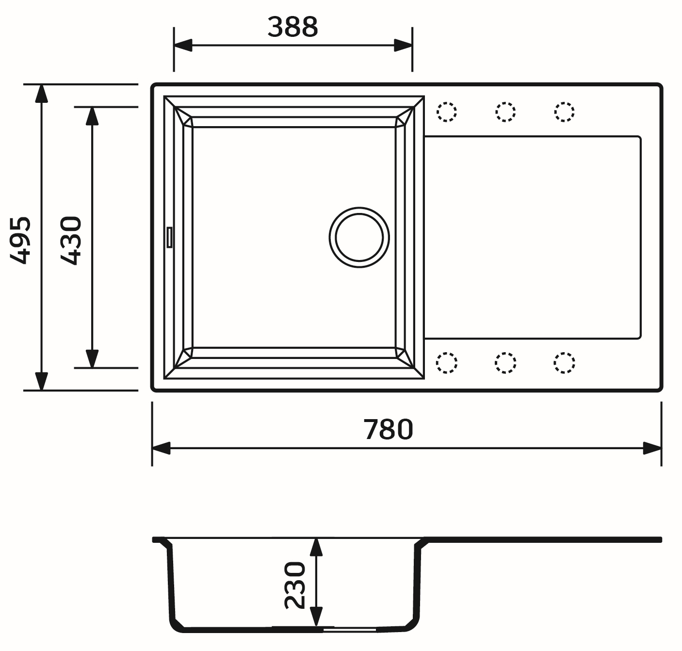 Adamant Horizon 780x495x230мм сахара (182496911502) Габаритные размеры