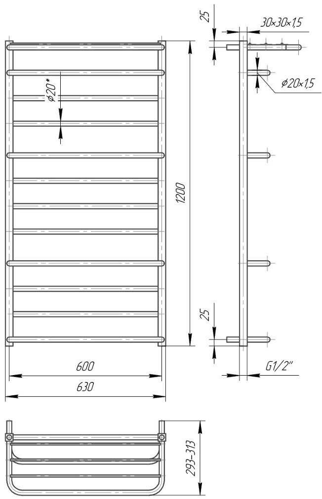 Mario Люксор 1200х630/600 черный мат Габаритные размеры