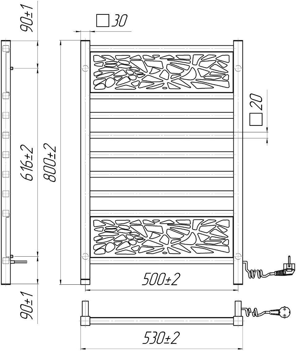 Mario Анталия-I 800х530/500 TR К черный мат Габаритные размеры