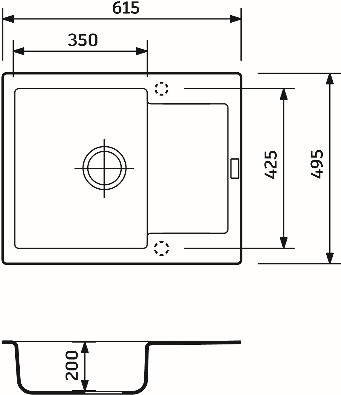Adamant Minimal 615x495x200мм сірий (4824296106404) Габаритні розміри