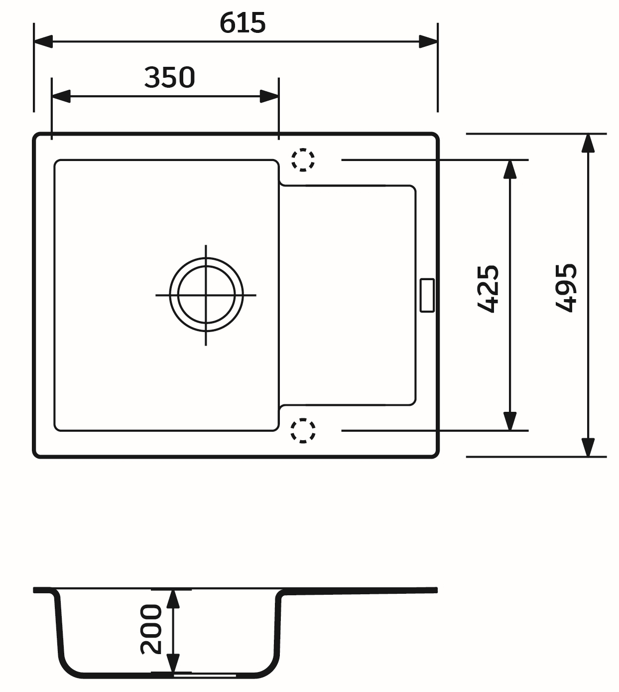 Adamant Minimal 615x495x200мм графіт (1824296902313) Габаритні розміри