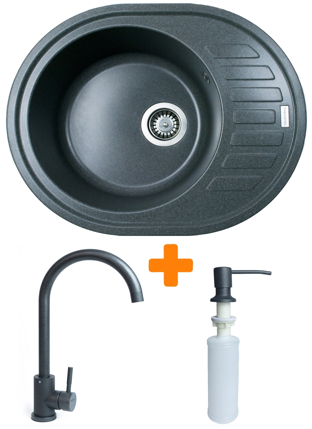 Кухонна мийка Adamant Ovum 615x495x200мм графіт (1824296900413) ціна 5265 грн - фотографія 2