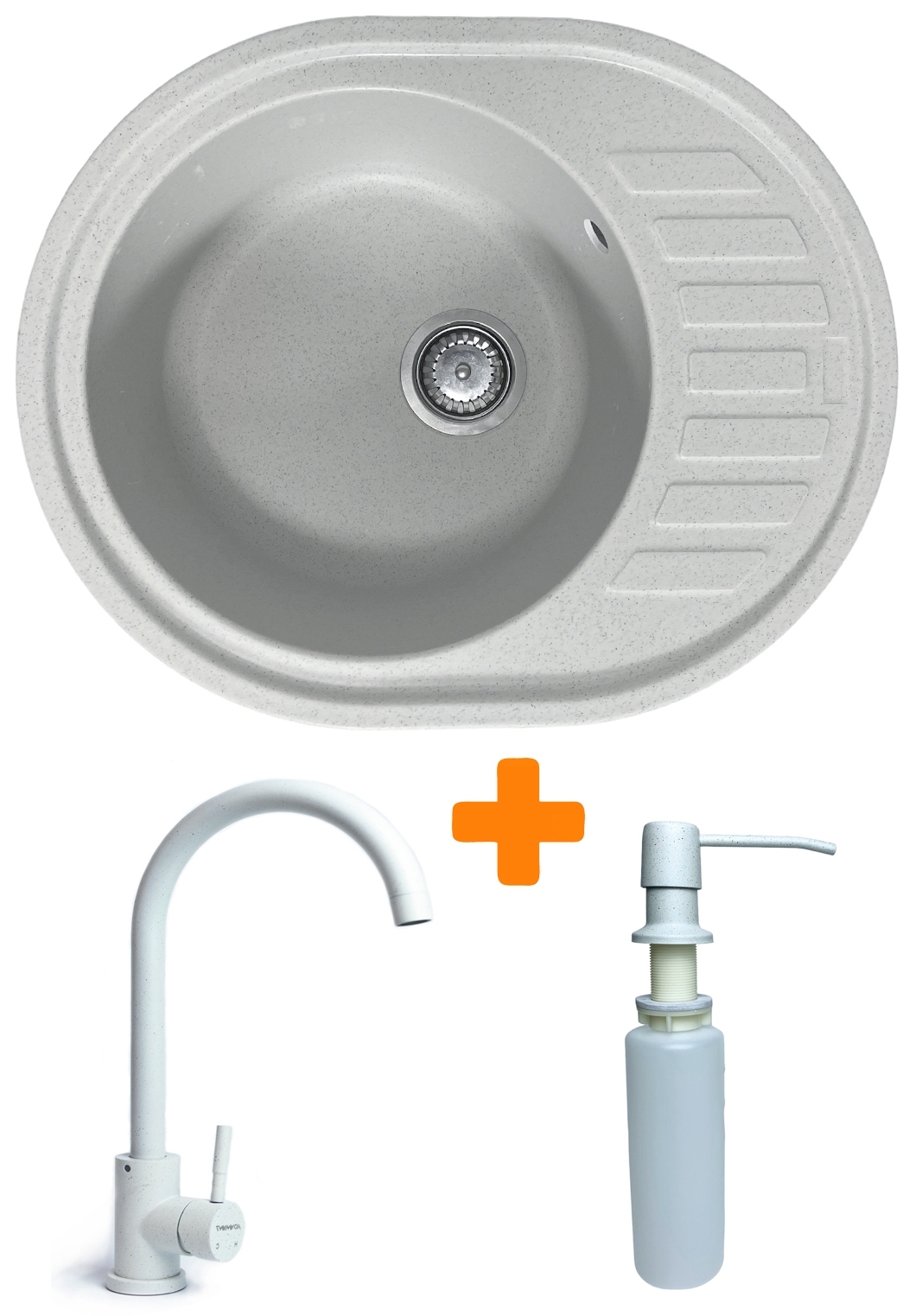 Кухонна мийка Adamant Ovum 615x495x200мм old stone (1824296900410) ціна 5265 грн - фотографія 2