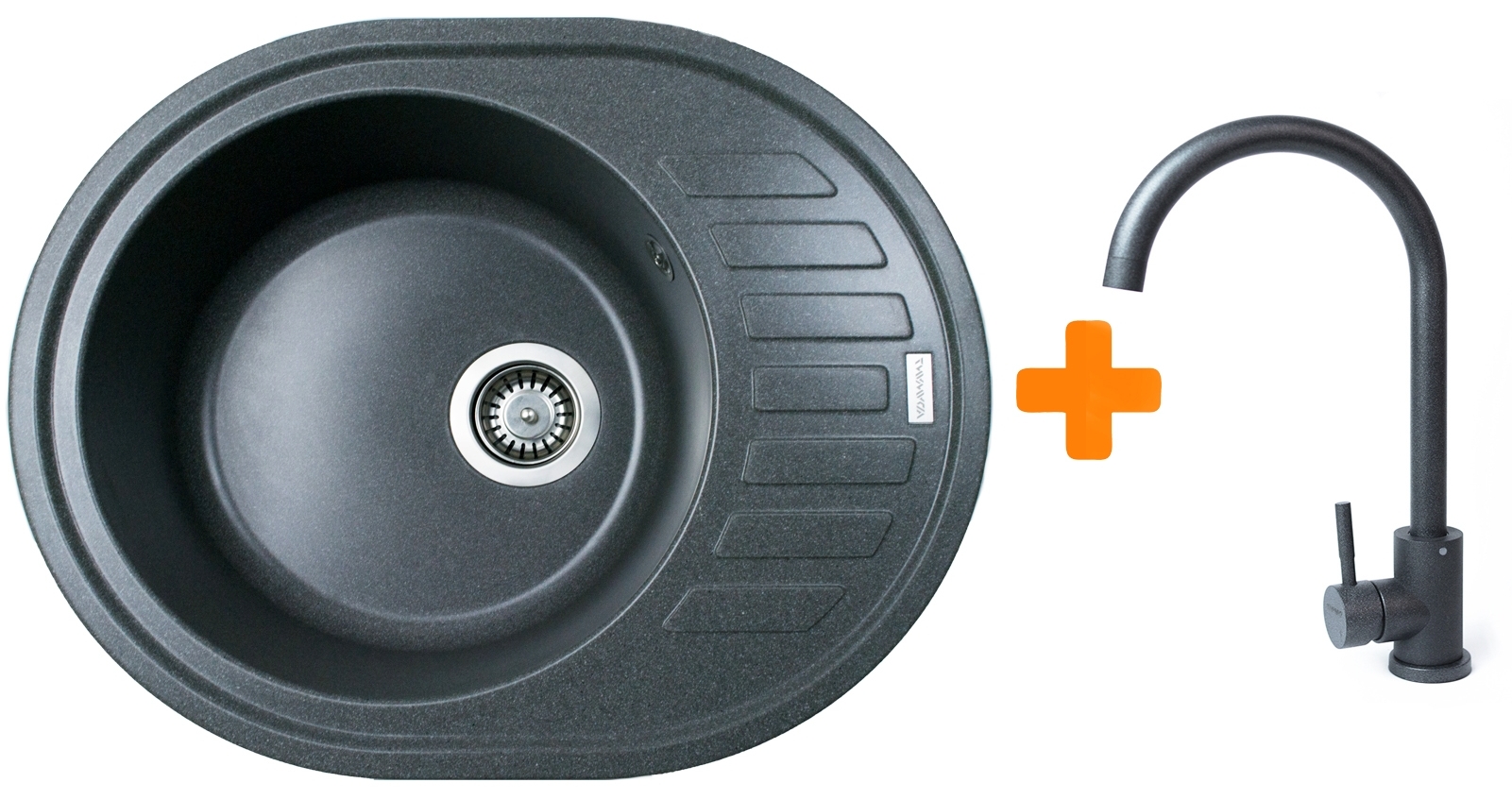 Кухонна мийка Adamant Ovum 615x495x200мм графит (1824296910413) ціна 4585 грн - фотографія 2