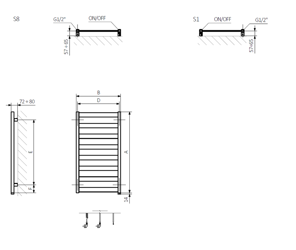 Terma Vivo One 910х400 (WWVON091040KS96E8P) Габаритні розміри