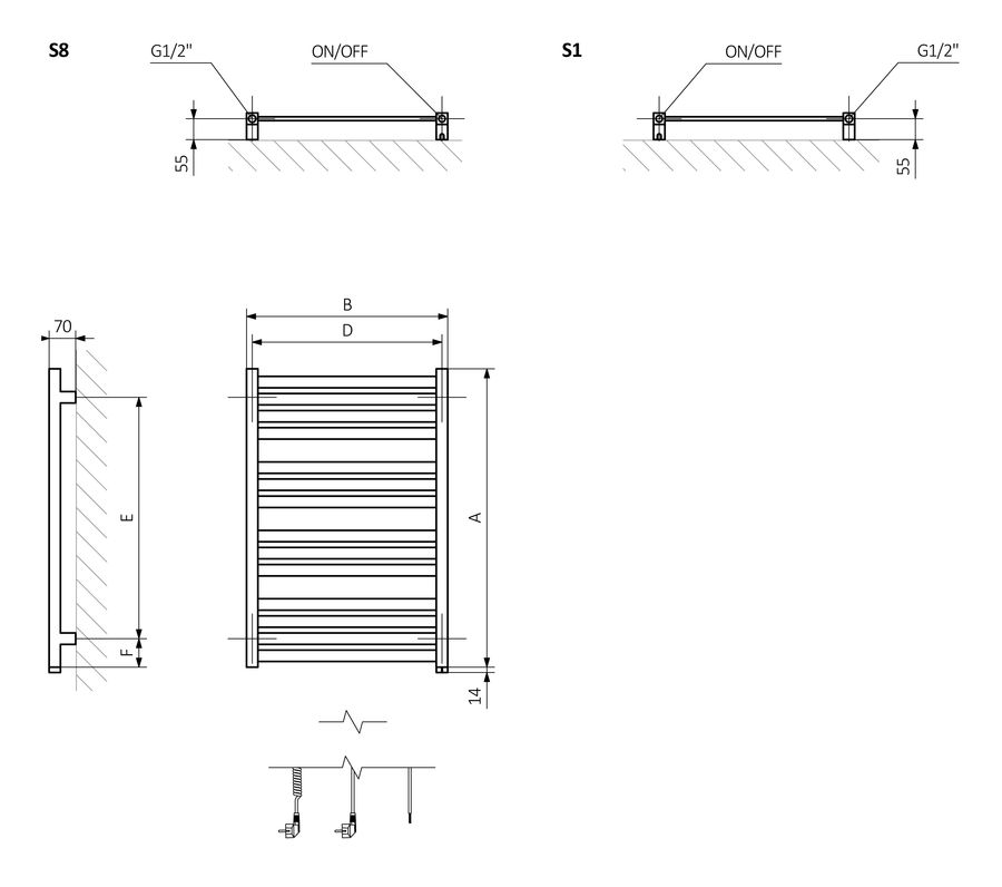 Terma Marlin One 1185х530 (WWMRN118053K9M5E8P) Габаритные размеры