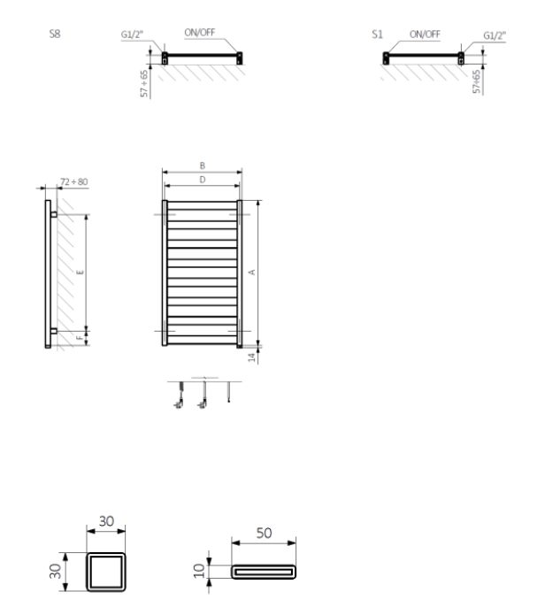 Terma Vivo One 1150х500 (WWVON115050K9M5E8P) Габаритні розміри