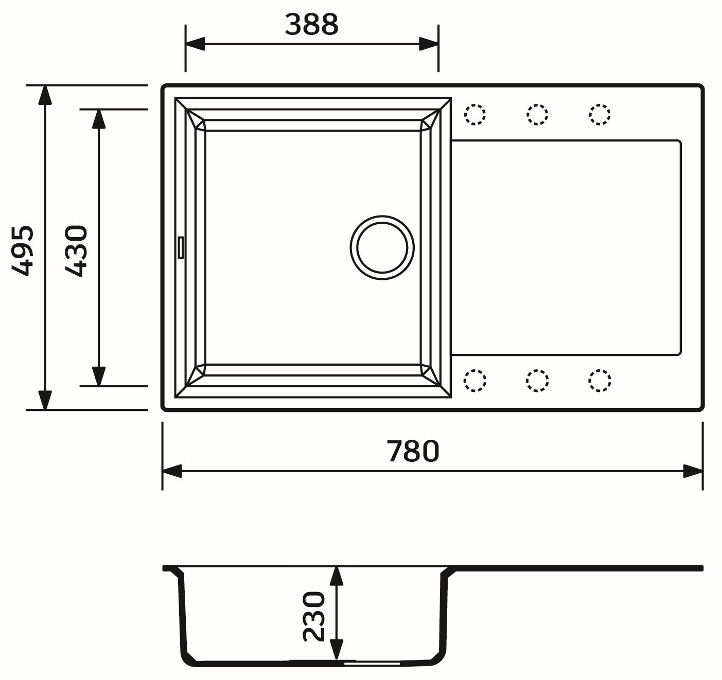 Adamant Horizon 780x495x230мм avena (1824296901506) Габаритные размеры