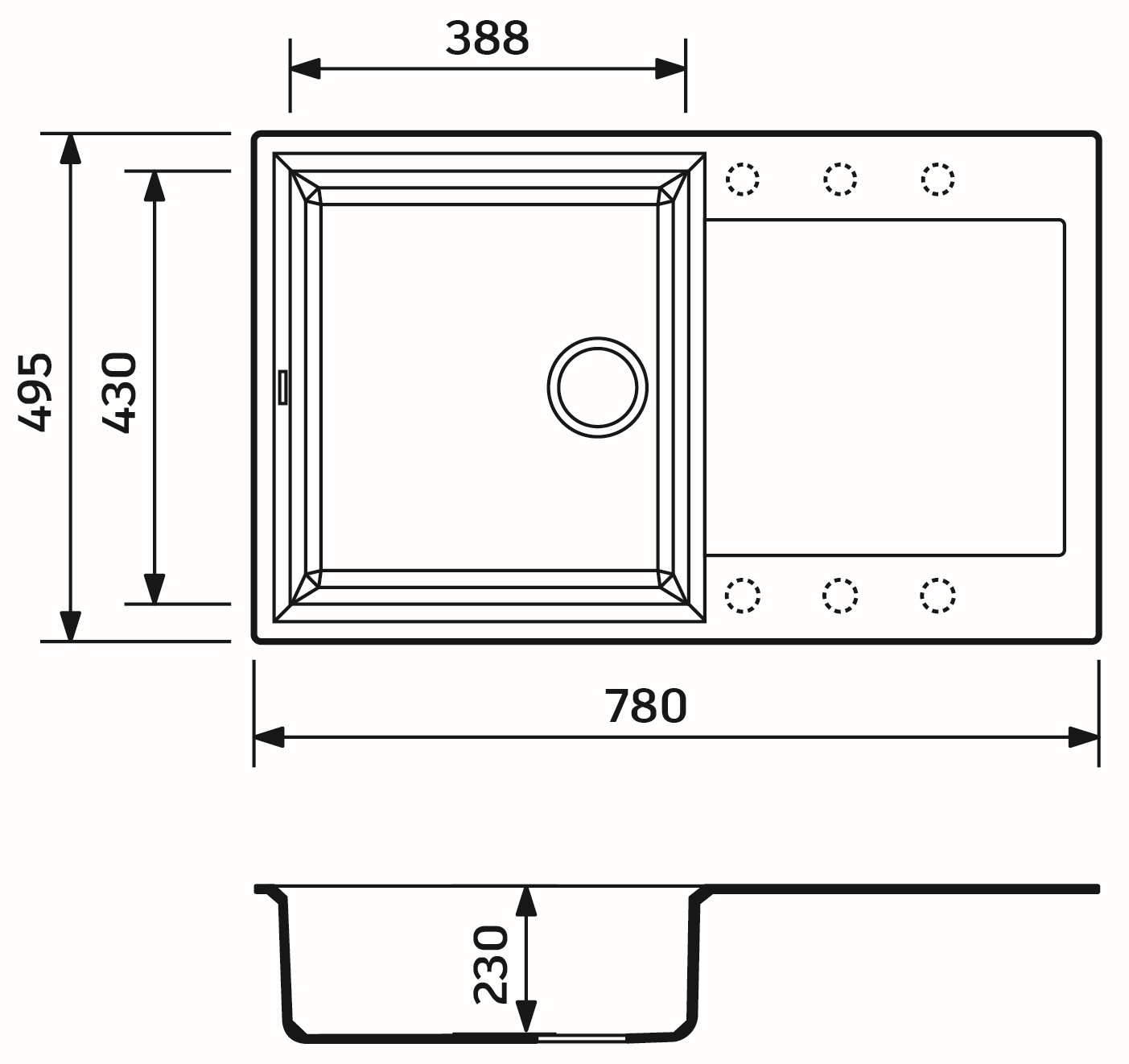 Adamant Horizon 780x495x230мм графит (182496901513) Габаритные размеры