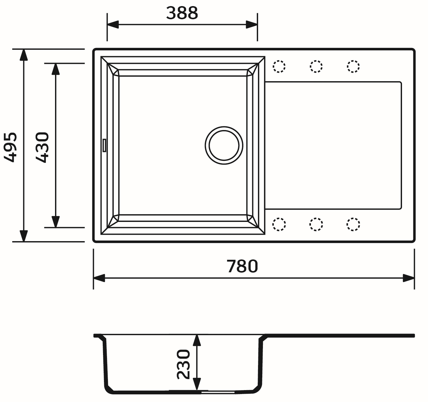 Adamant Horizon 780x495x230мм черный (1824296911503) Габаритные размеры
