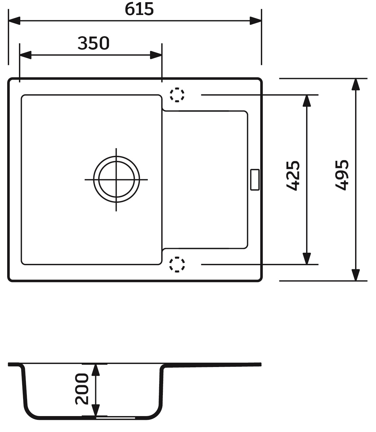 Adamant Minimal 615x495x200мм чорний (1824296902303) Габаритні розміри