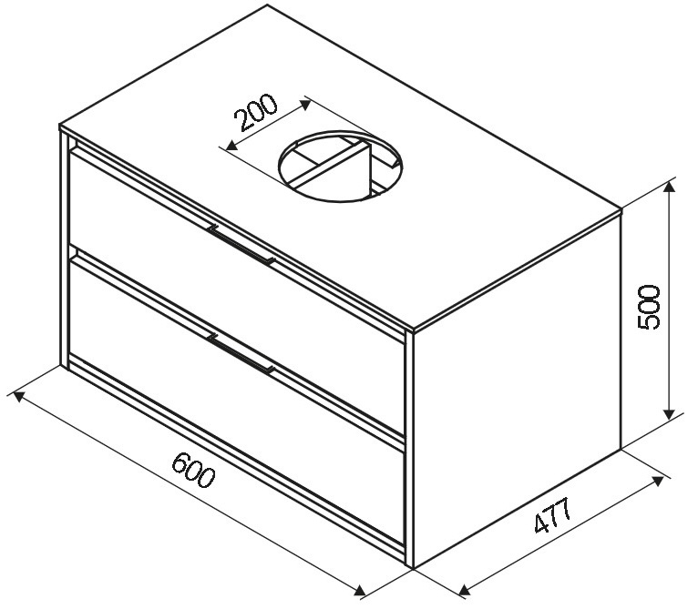 Excellent Tuto 60 см, сірий/дуб (MLEX.0104.600.GRBL) Габаритні розміри