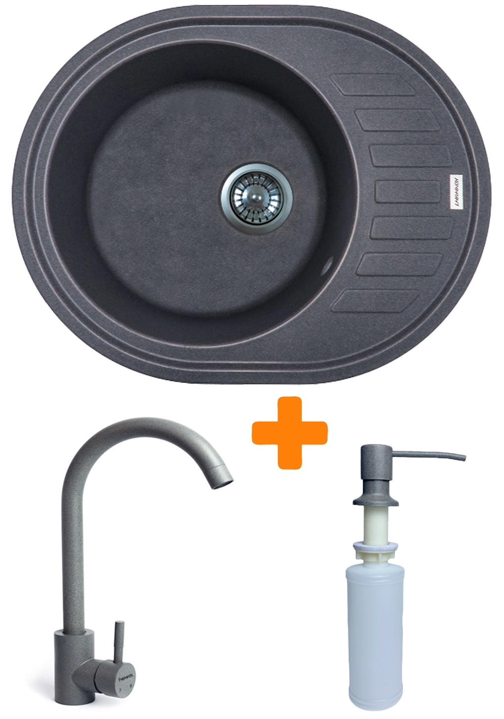 Кухонна мийка Adamant Ovum 615x495x200мм сірий (1824296900404) ціна 5265 грн - фотографія 2