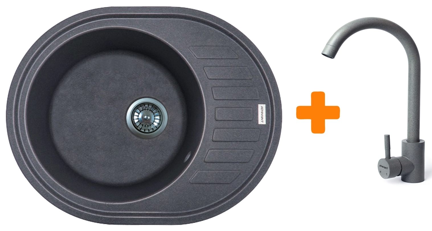 Кухонна мийка Adamant Ovum 615x495x200мм сірий (1824296910404) ціна 4585 грн - фотографія 2