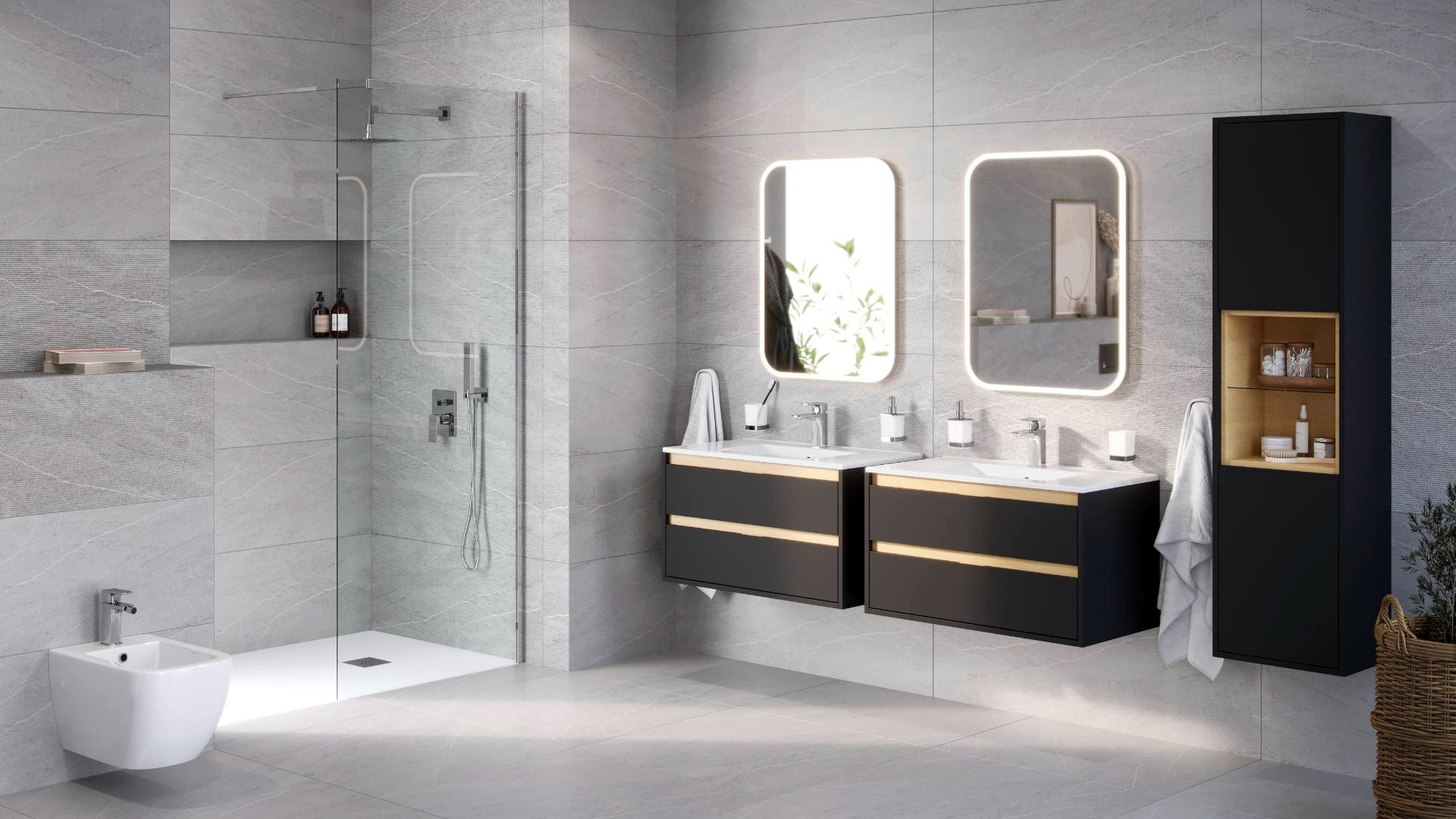 Тумба с умывальником Excellent Tuto 80 см, матовый черный/дуб (MLEX.0103.K.3617.800.BKBL) цена 55216 грн - фотография 2