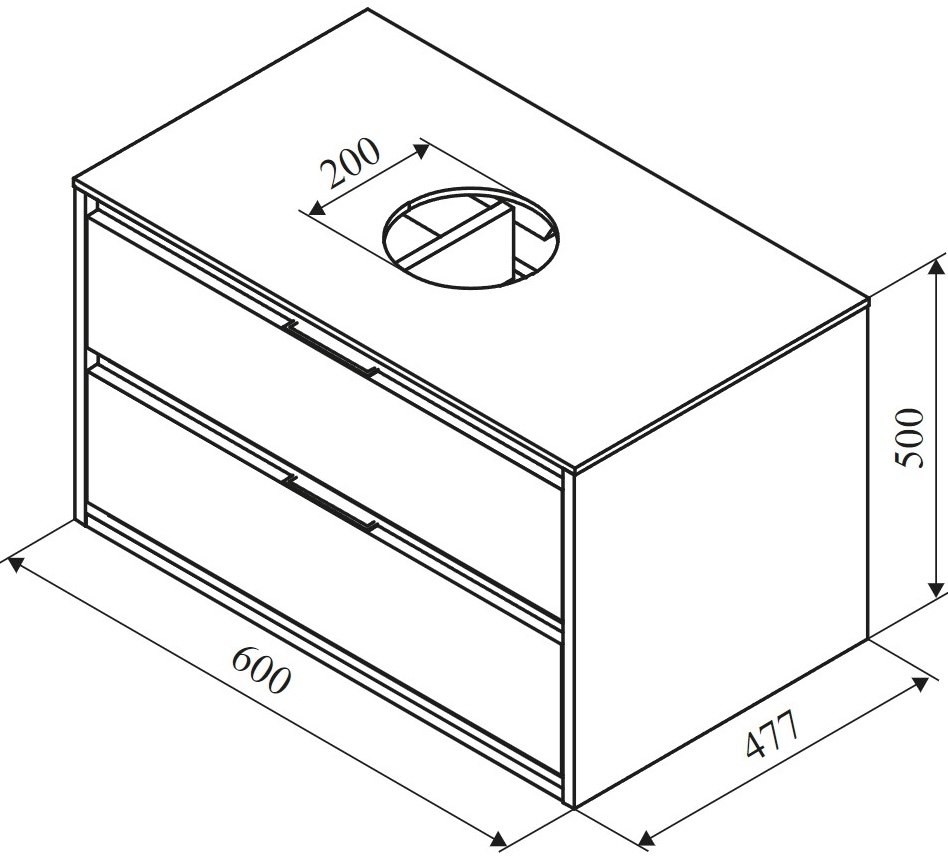 Excellent Tuto 60 см, черный матовый/дуб (MLEX.0104.600.BKBL) Габаритные размеры