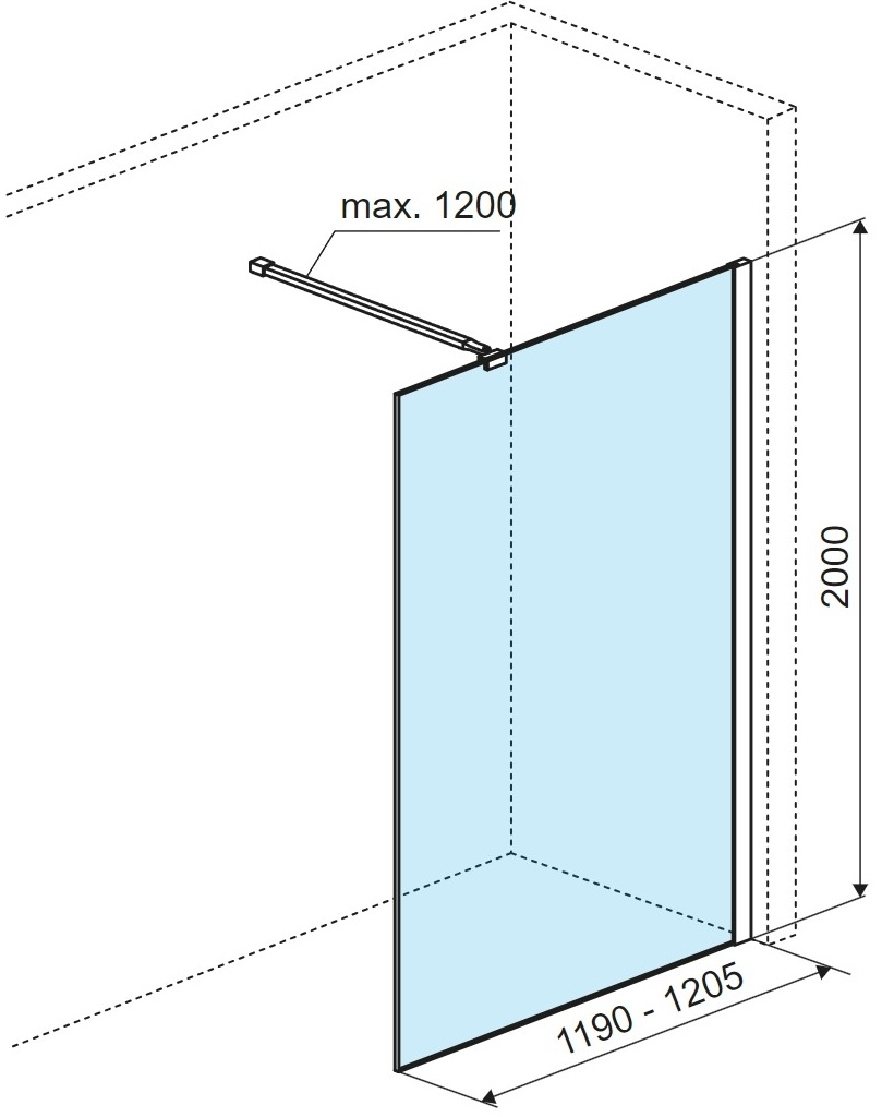 Excellent Vidoq Walk-in 1200x2000 золото (KAEX.1506.1200.LP.GL) Габаритные размеры