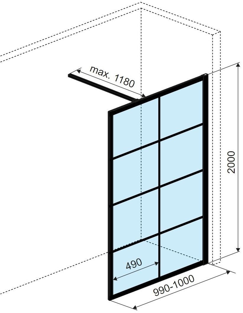 Excellent WALK IN 1000x2000 черная (KAEX.4006.1000.LP) Габаритные размеры