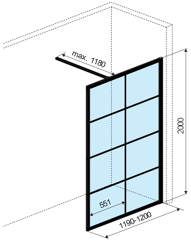Excellent WALK IN 1200x2000 черная (KAEX.4006.1200.LP) Габаритные размеры