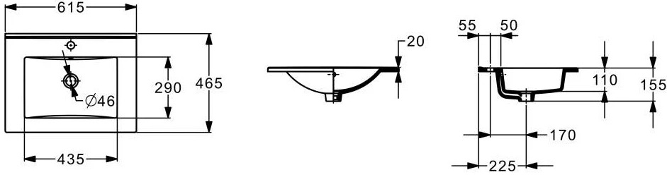 Roca Hebe (A3272A3000) Габаритные размеры