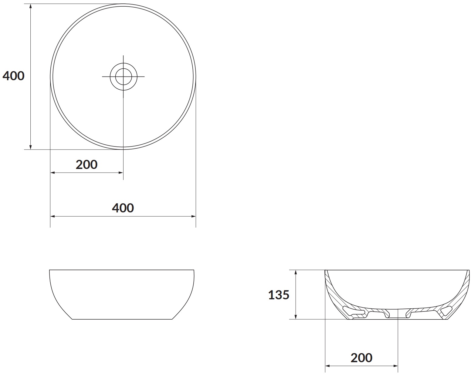 Cersanit Larga 40 Beige (K677-045/CCWT1001386401) Габаритные размеры