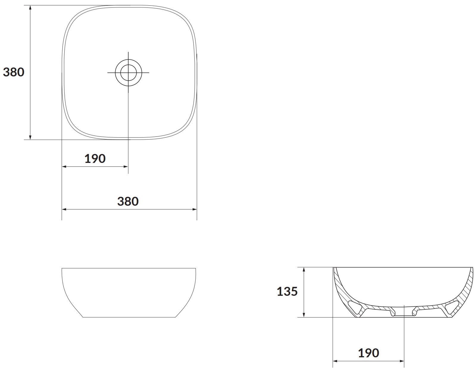Cersanit Larga 38 Beige (K677-057/CCWT1001506401) Габаритные размеры