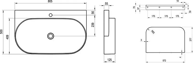 Ravak Yard 800 (XJX01280002) Габаритные размеры