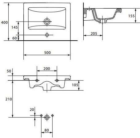 Cersanit Como 50 (K32-038/CCWF1009531603) Габаритные размеры