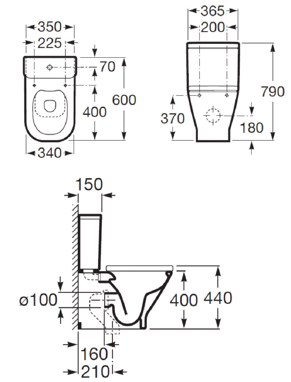 Roca Cassandra Rimless A34D730000 Габаритні розміри