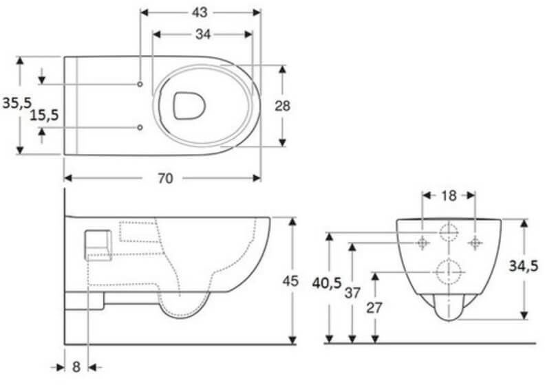 Geberit Selnova Comfort Premium 500.693.01.2 Габаритні розміри