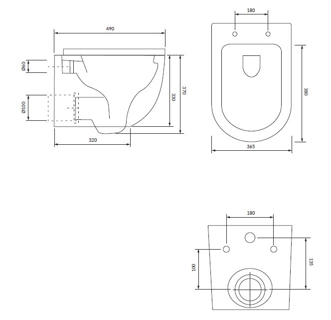Omnires Ottawa 49x37 Rimless White gloss (OTTAWAMWBP) Габаритные размеры