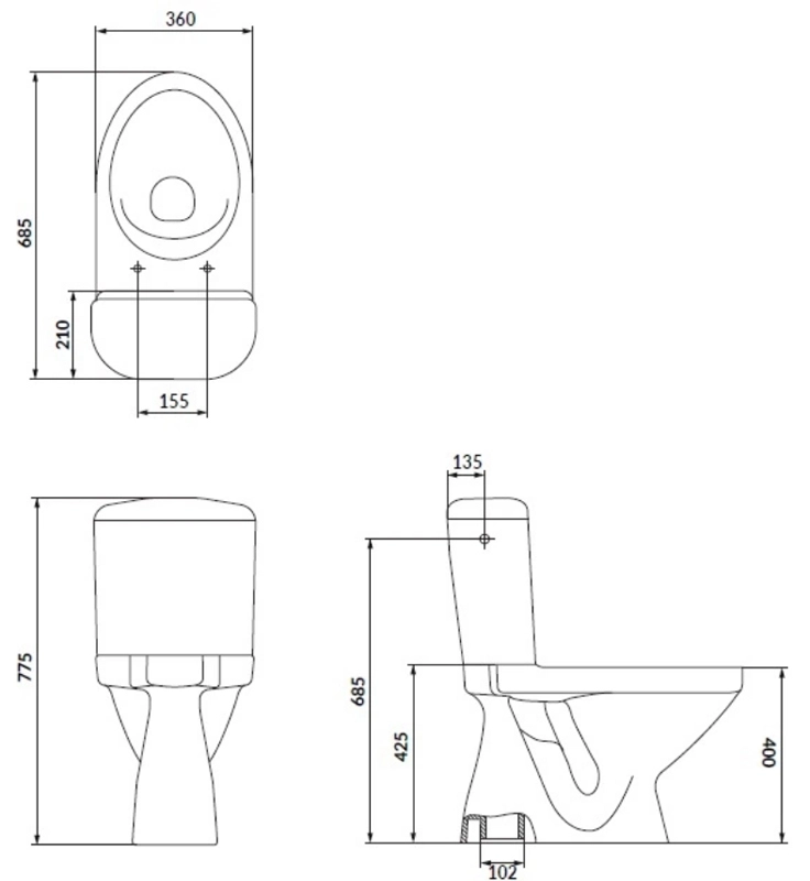 Cersanit 835 Eko II SimpleOn 020 (K44-122) Габаритні розміри