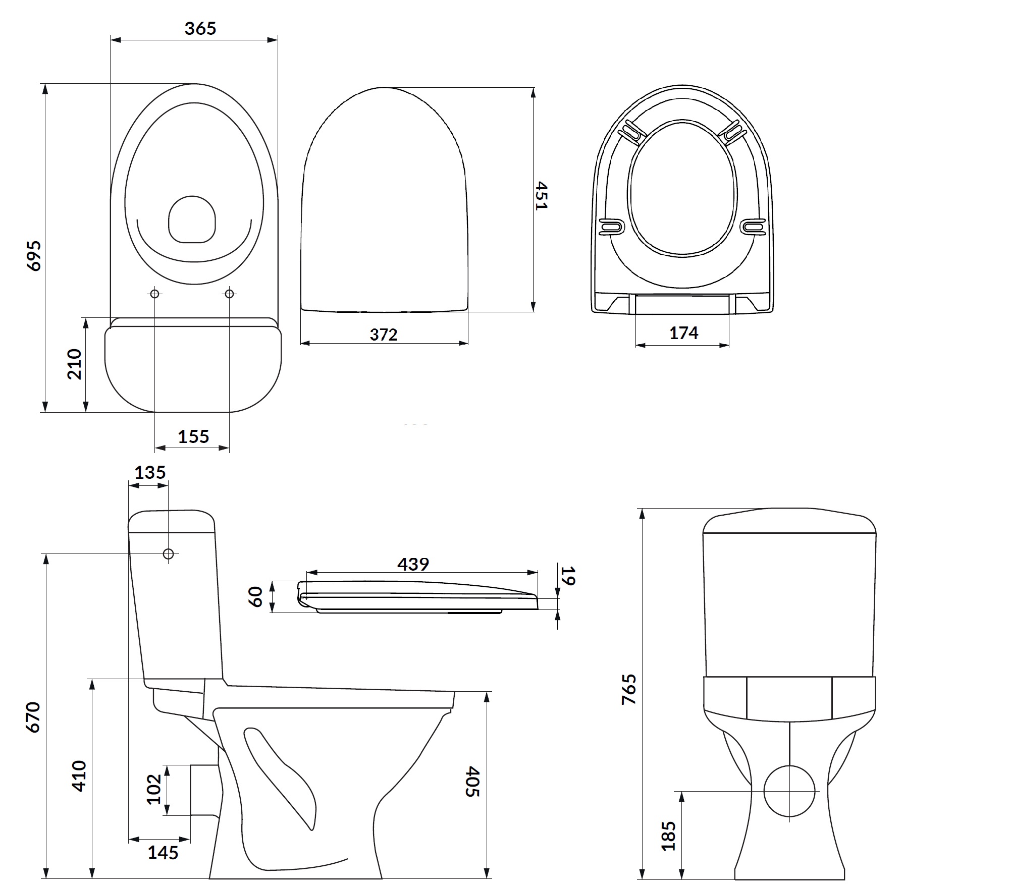 Cersanit 834 Eko II SimpleOn 010 (K44-126) Габаритні розміри